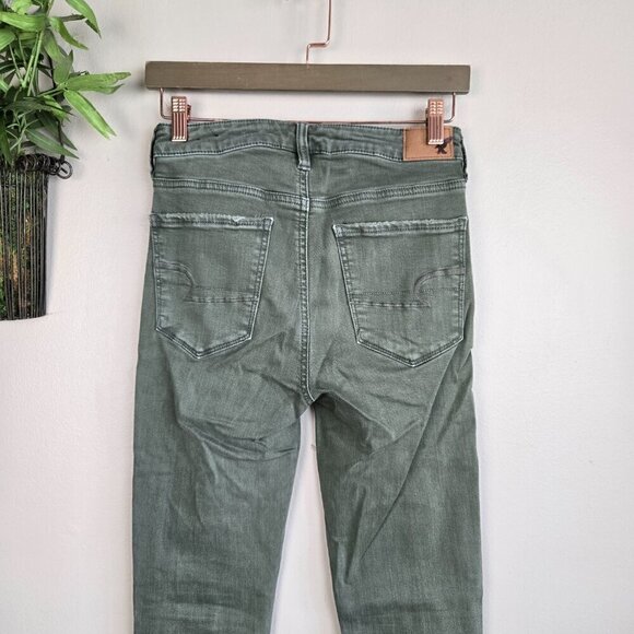 AE 2 Super Hi Rise Jegging Green Stretch Skinny Jeans American Eagle - Picture 10 of 14